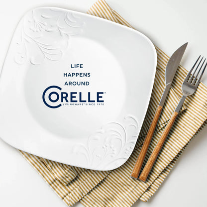 Corelle Cherish 16-Piece Embossed Square Glass Dinnerware Set (Service for 4)
