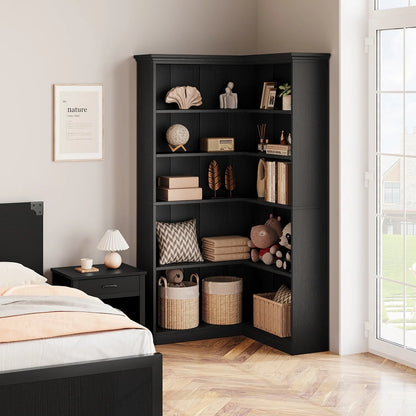 EuKer 5 Tier Corner Bookcase, L-Shaped Bookshelf with Large Storage Capacity for Living Room, Bedroom, Office (Half Panel, Retro Brown)