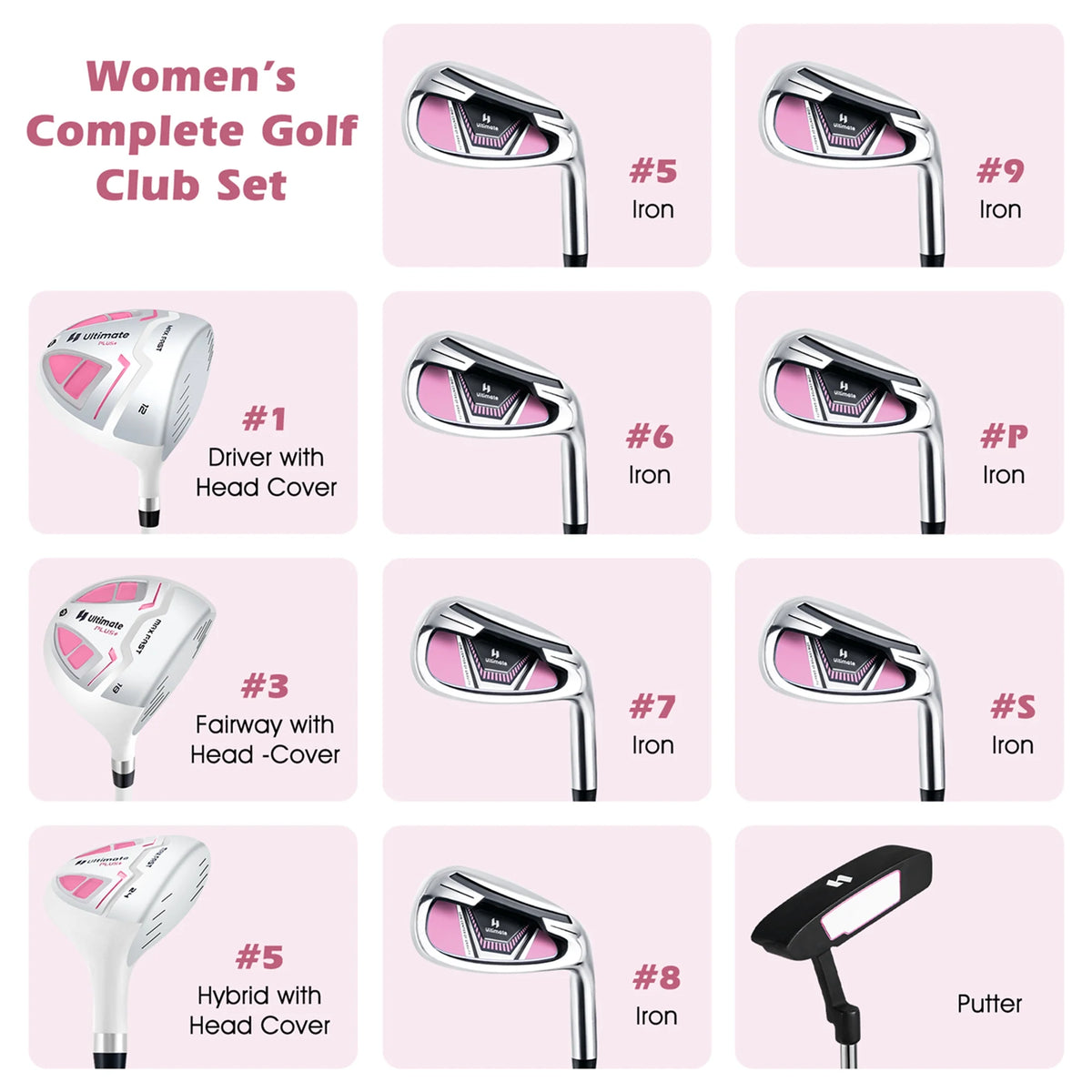 Ultimate Women��s Complete Golf Club Set Golf Club Package Set w/ Rain Hood, Right Hand Purple