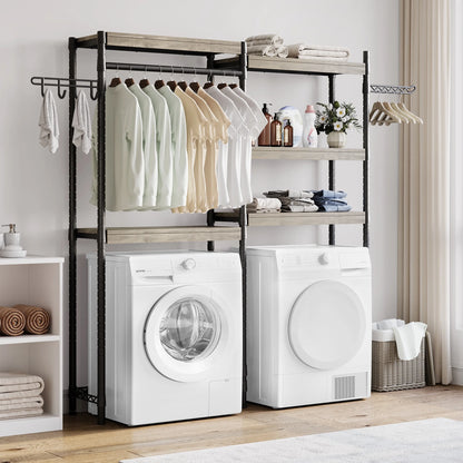 5 Tier Wood Over The Washer and Dryer Storage Shelf with Drying Clothes Racks Laundry Room Shelf Laundry Room Organization and Storage for Hanging Towels and Drying Clothes