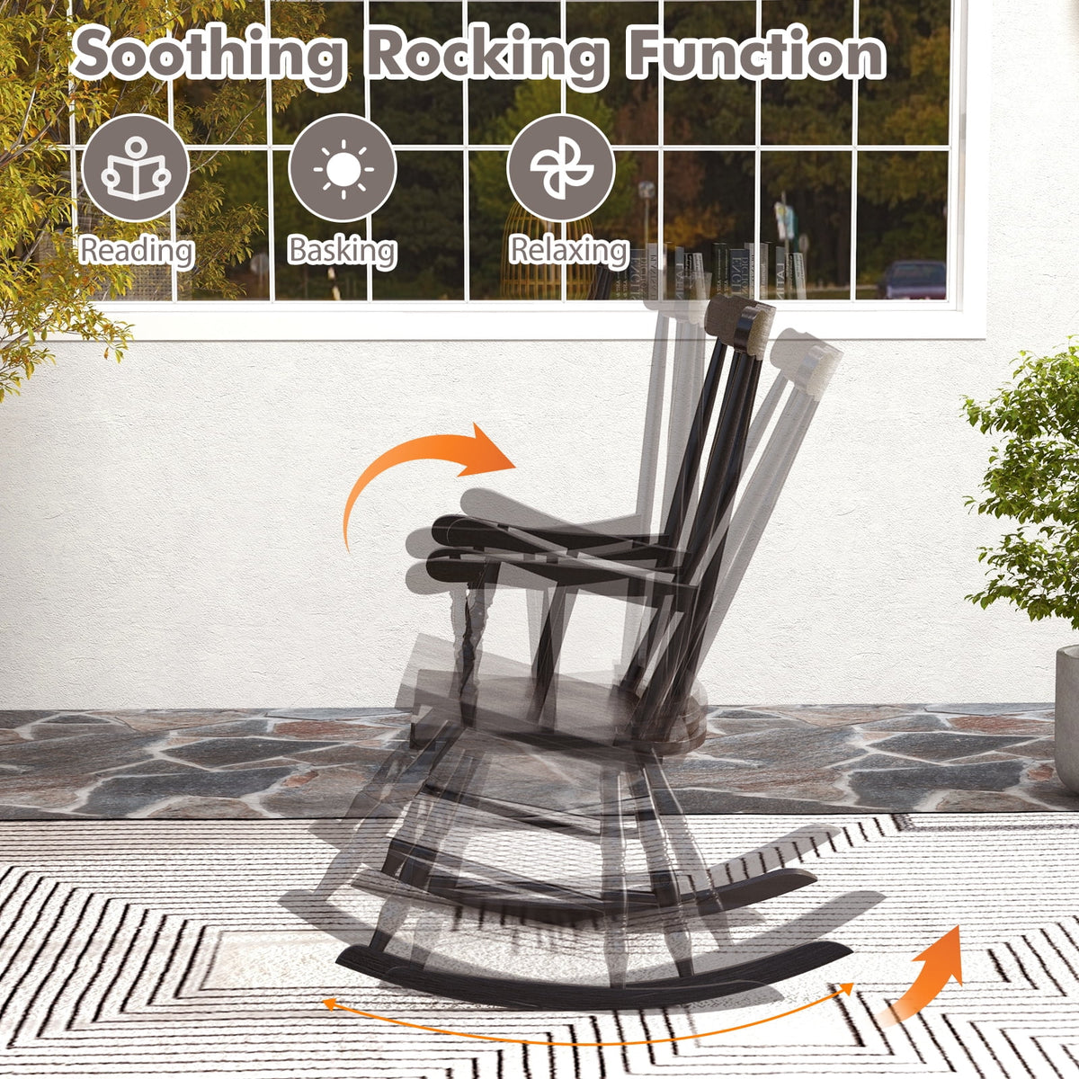 Costway Solid Wood Rocking Chair Porch Rocker Indoor Outdoor Seat Glossy Finish White