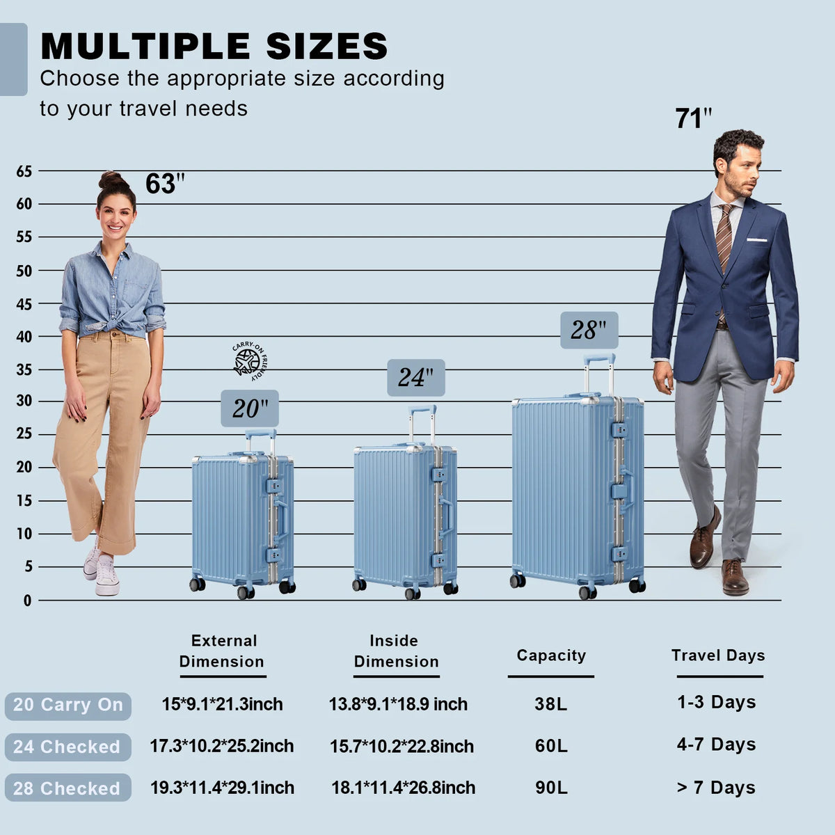 Luggage Aluminium Frame PC ABS Hardshell Suitcase with Spinner Wheels TSA Lock Zipperless Luggage 28 inch Silver