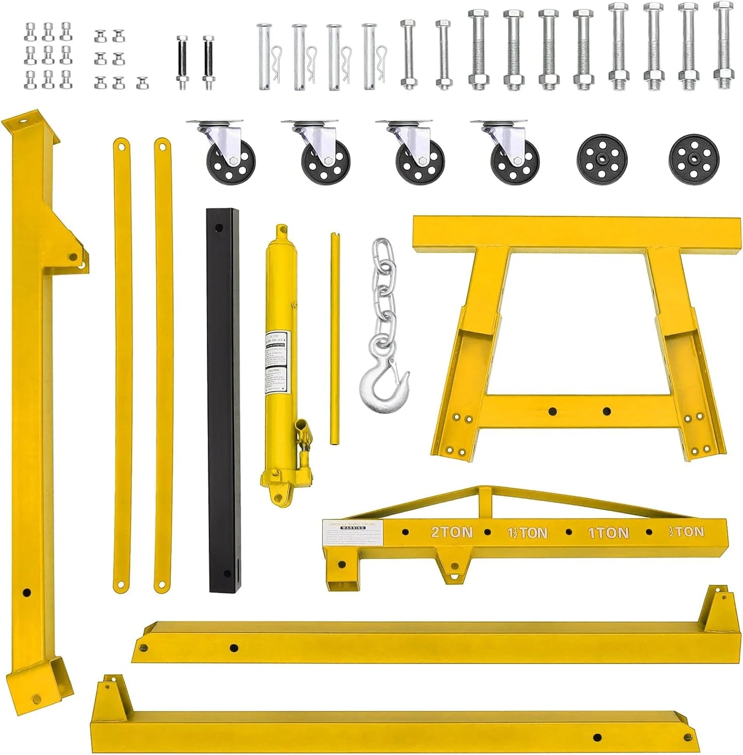GARVEE 2 Ton Folding Hydraulic Engine Hoist with Lever,Folding Engine Shop Crane Hoist Lift,Heavy Cherry Picker with 6 Wheels for Garage,Workshop,Yellow