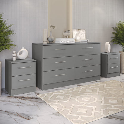 Kappesberg Foster Gray 3-Piece Bedroom Set �C 6-Drawer Dresser and 2 Nightstands, 50.2"W