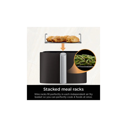 Ninja DoubleStack XL 2-Basket Air Fryer, DoubleStack Technology Cooks 4 Foods at Once, Space Saving Design, 10 QT, 4-in-1, Smart Finish & Match Cook, SL400