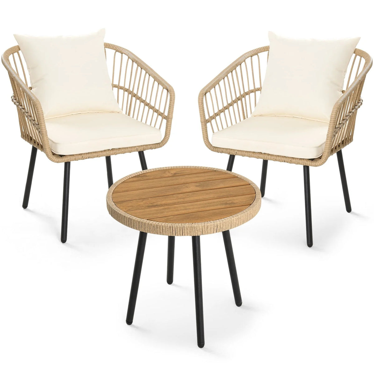 DEXTRUS 3-Piece Outdoor Patio Furniture Wicker Bistro Set with Soft Cushions