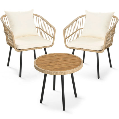 DEXTRUS 3-Piece Outdoor Patio Furniture Wicker Bistro Set with Soft Cushions