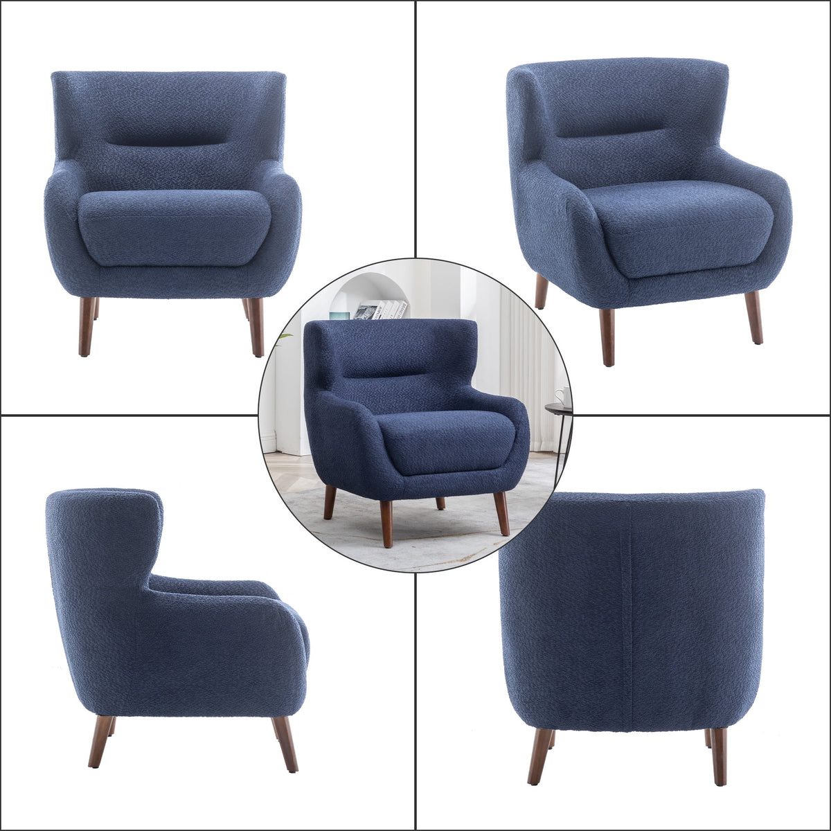 ALEAVIC White Accent Chair Upholstered Armchair with Solid Wood Legs