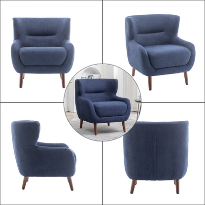 ALEAVIC White Accent Chair Upholstered Armchair with Solid Wood Legs