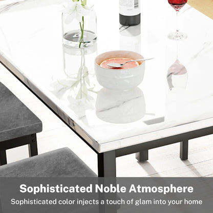 5 Piece Dining Set, Modern Dining Table and Chairs Set for 4, Counter Height Bar Table Set, Modern Pub Table with 4 Velvet Fabric Cushioned Stools, Faux Marble Dining Table & Stools Set, D9297
