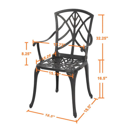 NUU GARDEN 2 PCS Cast Aluminum Dining Chairs ,Outdoor Patio Bistro Chairs Set of 2 ,Stackable Patio Dining Chairs with Armrest,Black with Gold-Painted Edge