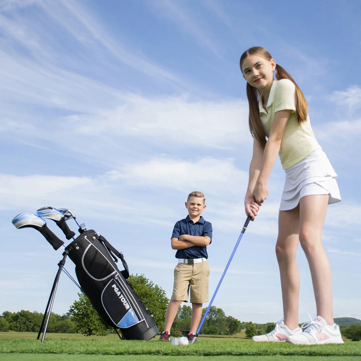 PGA Tour Right-Handed 10 Piece Kids Golf Club Stand Bag Set; Player Height 4'8 - 5'2", Ages 8-12