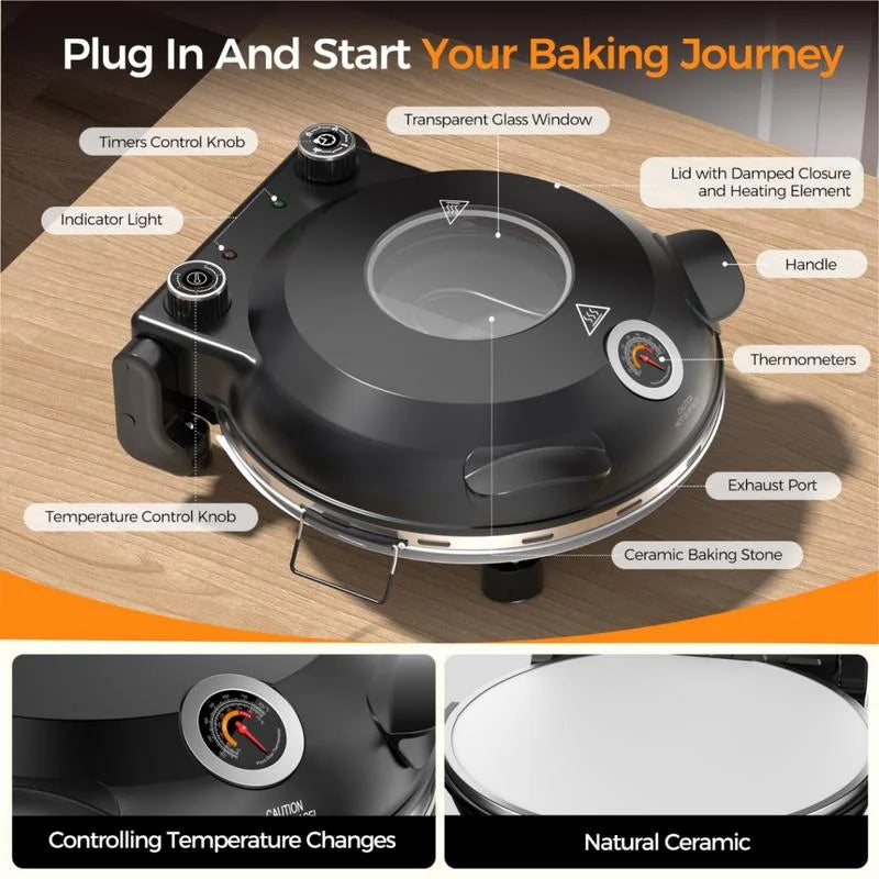 US 2025 Deals For You Days Electric Pizza Oven & Maker, Indoor & Outdoor Portable, 12-Inch Pizza Stone Heats Up to 800��F