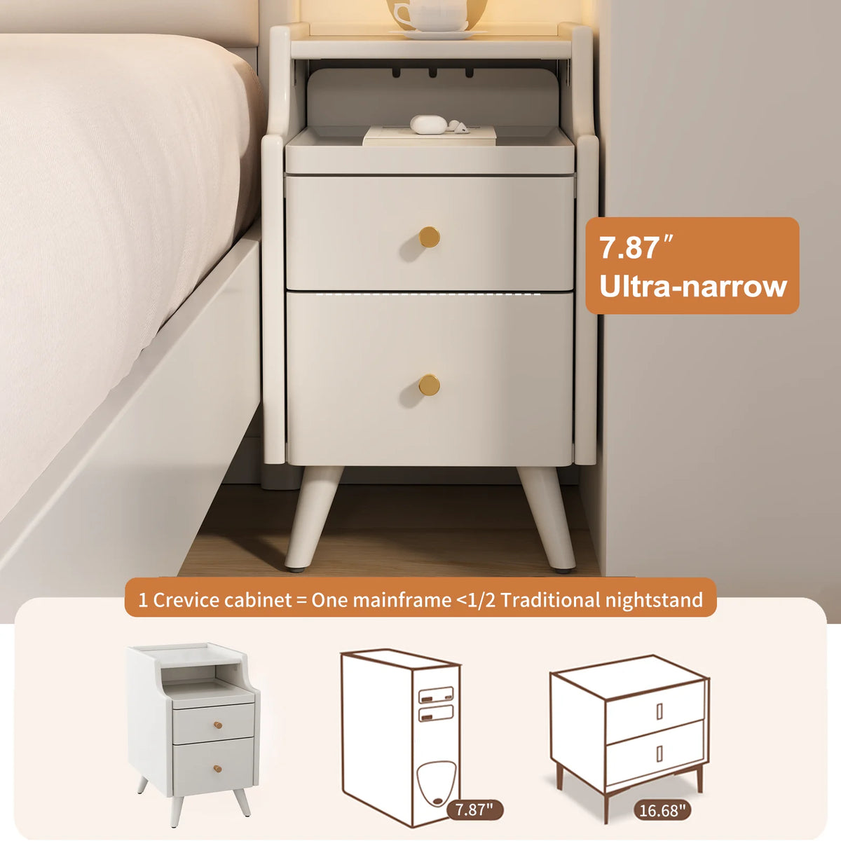 Small Nightstand,Solid Wood Nightstand with Drawers, Walnut Bedside Table for Bedroom