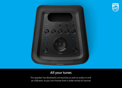 Philips X3206 Portable Bluetooth Party Speaker with Party Lights and Built-in Carry Handle, Medium Size, Black, TAX3206