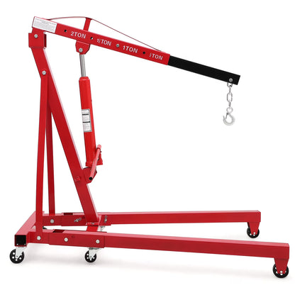 GARVEE 2 Ton Folding Hydraulic Engine Hoist with Lever,Folding Engine Shop Crane Hoist Lift,Heavy Cherry Picker with 6 Wheels for Garage,Workshop,Yellow