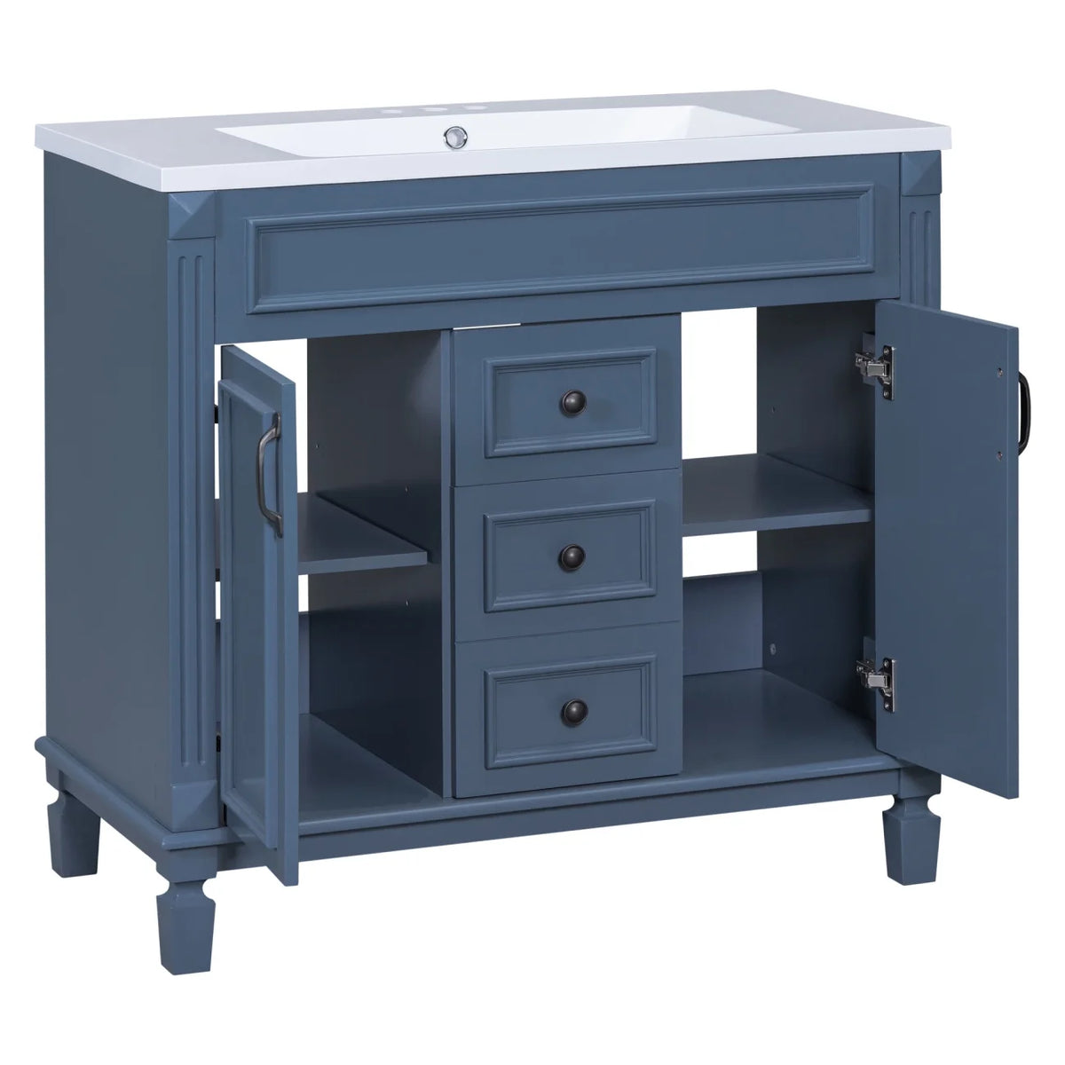 36'' Bathroom Vanity Set, Undermount Bathroom Cabinet and Mirror Cabinet, Ceramic Sink Top, Storage Cabinet with 2 Soft Closing Doors and 2 Drawers, Vanity Cabinet Set, Suit for 4'' Faucet, Gray