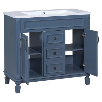 36'' Bathroom Vanity Set, Undermount Bathroom Cabinet and Mirror Cabinet, Ceramic Sink Top, Storage Cabinet with 2 Soft Closing Doors and 2 Drawers, Vanity Cabinet Set, Suit for 4'' Faucet, Gray