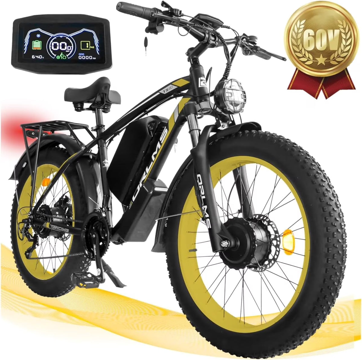 5000W (Peak) Electric-Bike for Adults, 60V 25AH Battery Electric Motorcycle, Dual-Motor-Ebike 50MPH Ebike, 26*4.0 Fat Tire Electric-Bicycle, AWD 21-Speed Mountain Bike for All-Road UL 2849