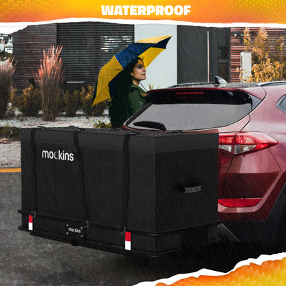 Mockins XL Trailer Hitch Cargo Carrier Hitch Mount | 500 lbs. Hitch Basket Capacity - 60"x24"x6" | 25 Cu. Ft. Bag & Accessories