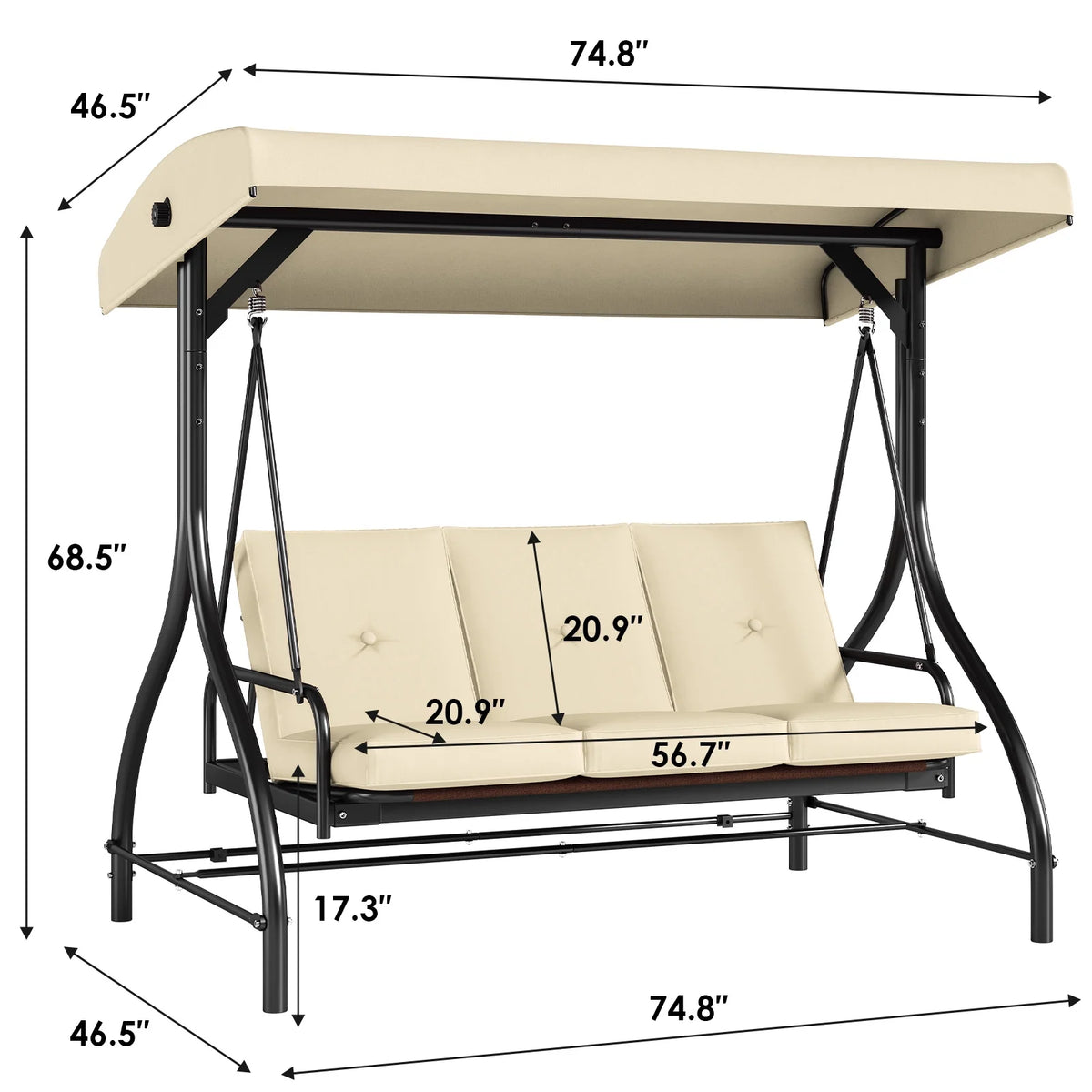 Arlopu 3 Person Porch Swing Outdoor Converting Canopy Swing Glider with Canopy