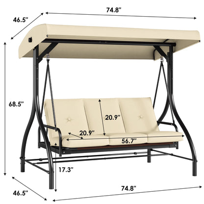 Arlopu 3 Person Porch Swing Outdoor Converting Canopy Swing Glider with Canopy