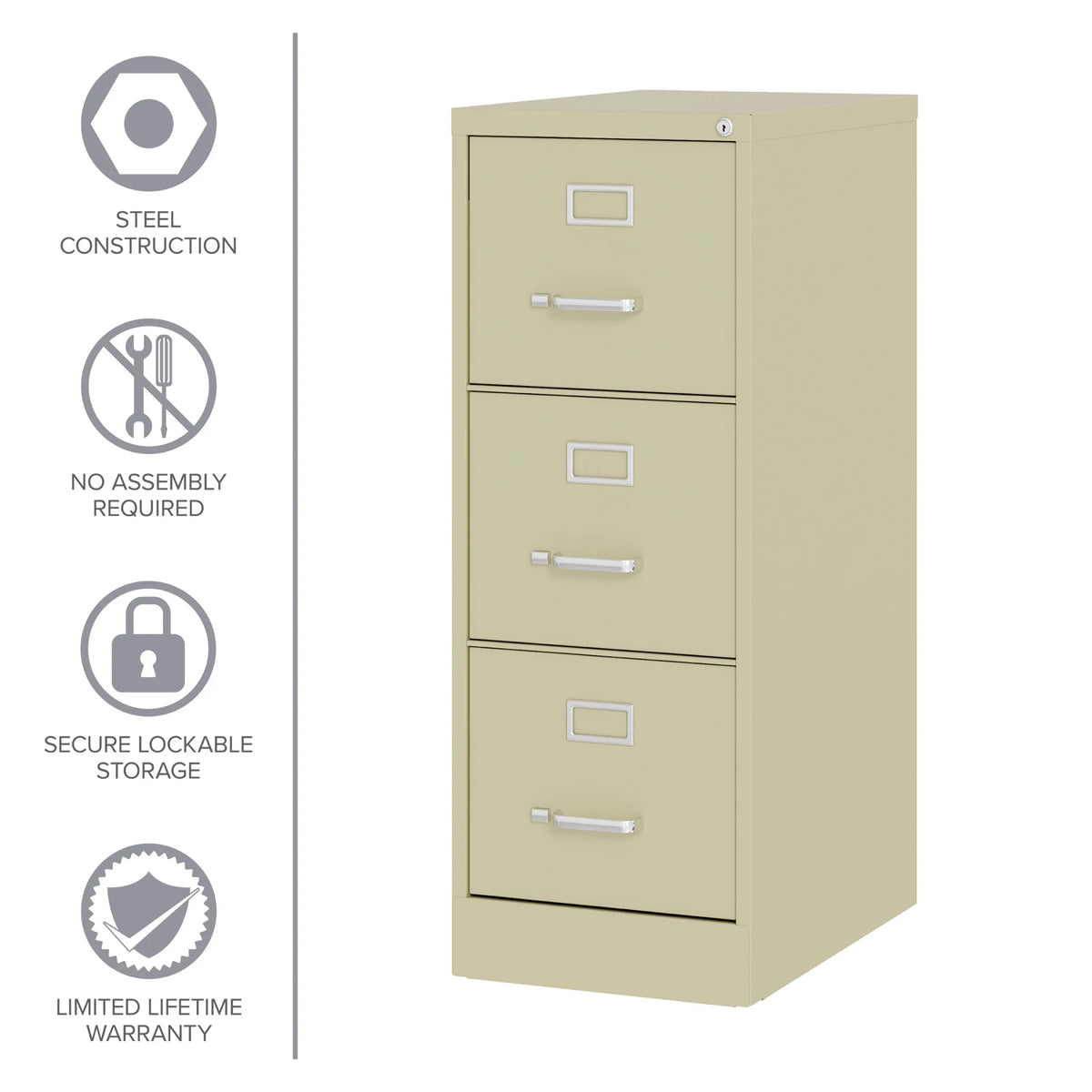 Hirsh 22" Deep 3 Drawer Letter Width Vertical File Cabinet, Commercial Grade, Gray