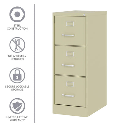 Hirsh 22" Deep 3 Drawer Letter Width Vertical File Cabinet, Commercial Grade, Gray