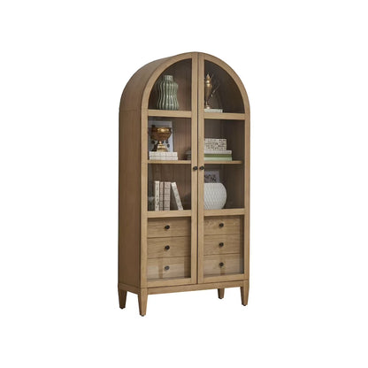 Modern Wood Arched Display Cabinet/Bookcase Fully Assembled Light Brown