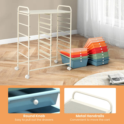 Costway 15 Drawer Rolling Storage Cart Tools Scrapbook Paper Office School Organizer White