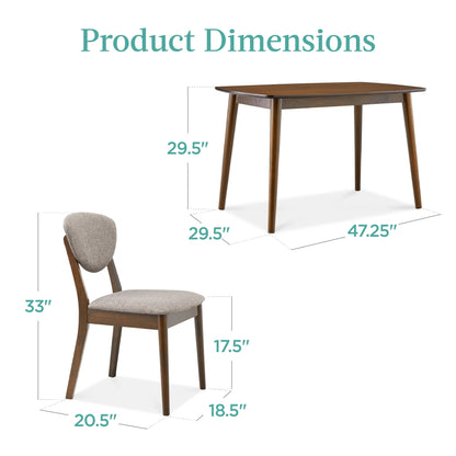 Best Choice Products 5-Piece Compact Wooden Mid-Century Modern Dining Set w/ 4 Chairs, Padded Seat & Back - Walnut/Cream