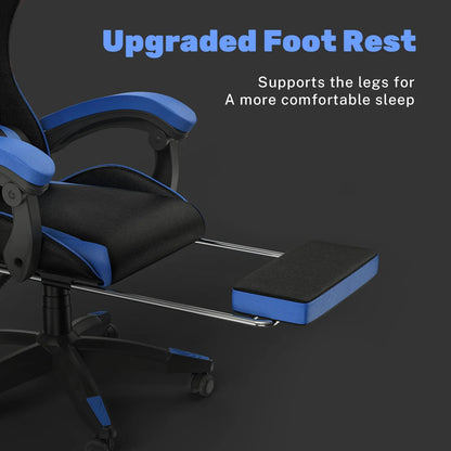 Bigzzia Gaming Chair Office Chair, Ergonomic Game Chair with Height Adjustable Headrest and Lumbar Support for Adults Teens, Black & White