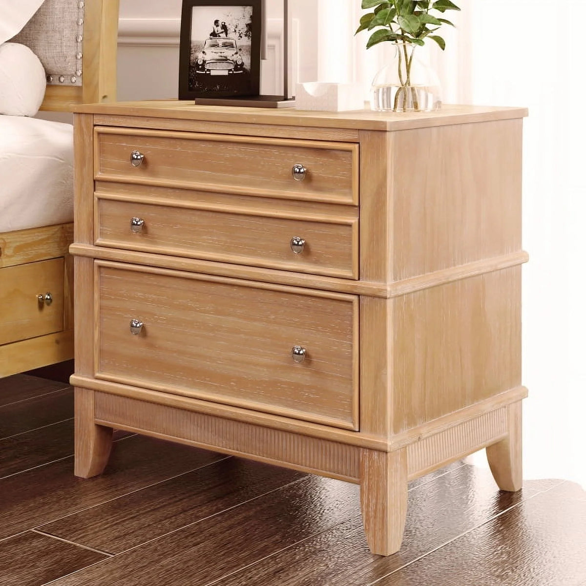 Solid Wood Nightstand with 3 Drawers,Modern End Table Storage Chest Bedside Table Sofa Table Storage Cabinet for Living Room,Bedroom