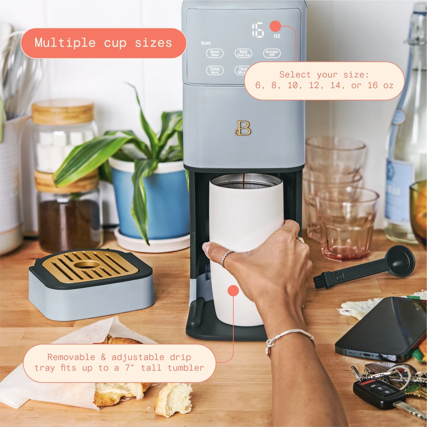 Beautiful Perfect Grind�?Programmable Single Serve Coffee Maker, White Icing by Drew Barrymore