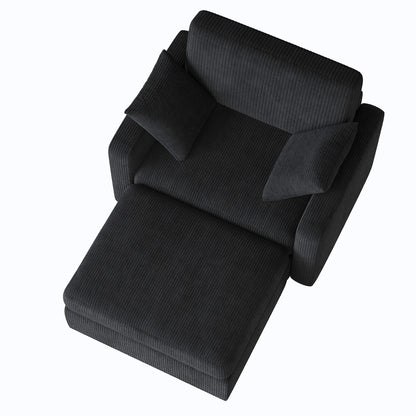 LUMIHO Chaise Lounge Chair Indoor, 42" Sleeper Chair with Two Throw Pillows and Armrests, Corduroy Chaise Couch Chair with Ottoman for Living Room, Bedroom, Apartment, Green