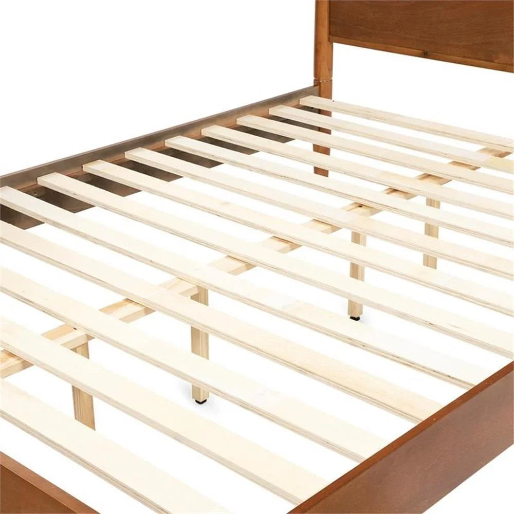 Allora Mid-Century Solid Wood Queen Platform Bed in Oak