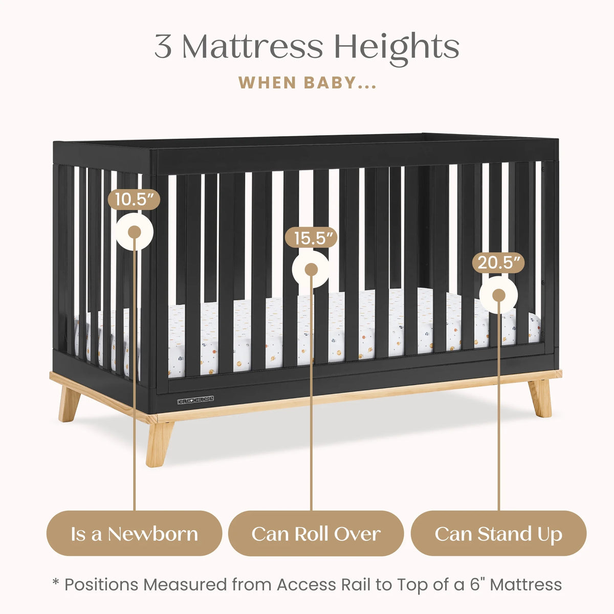 Delta Children Frankie 4-in-1 Convertible Crib - Greenguard Gold Certified, Black with Natural
