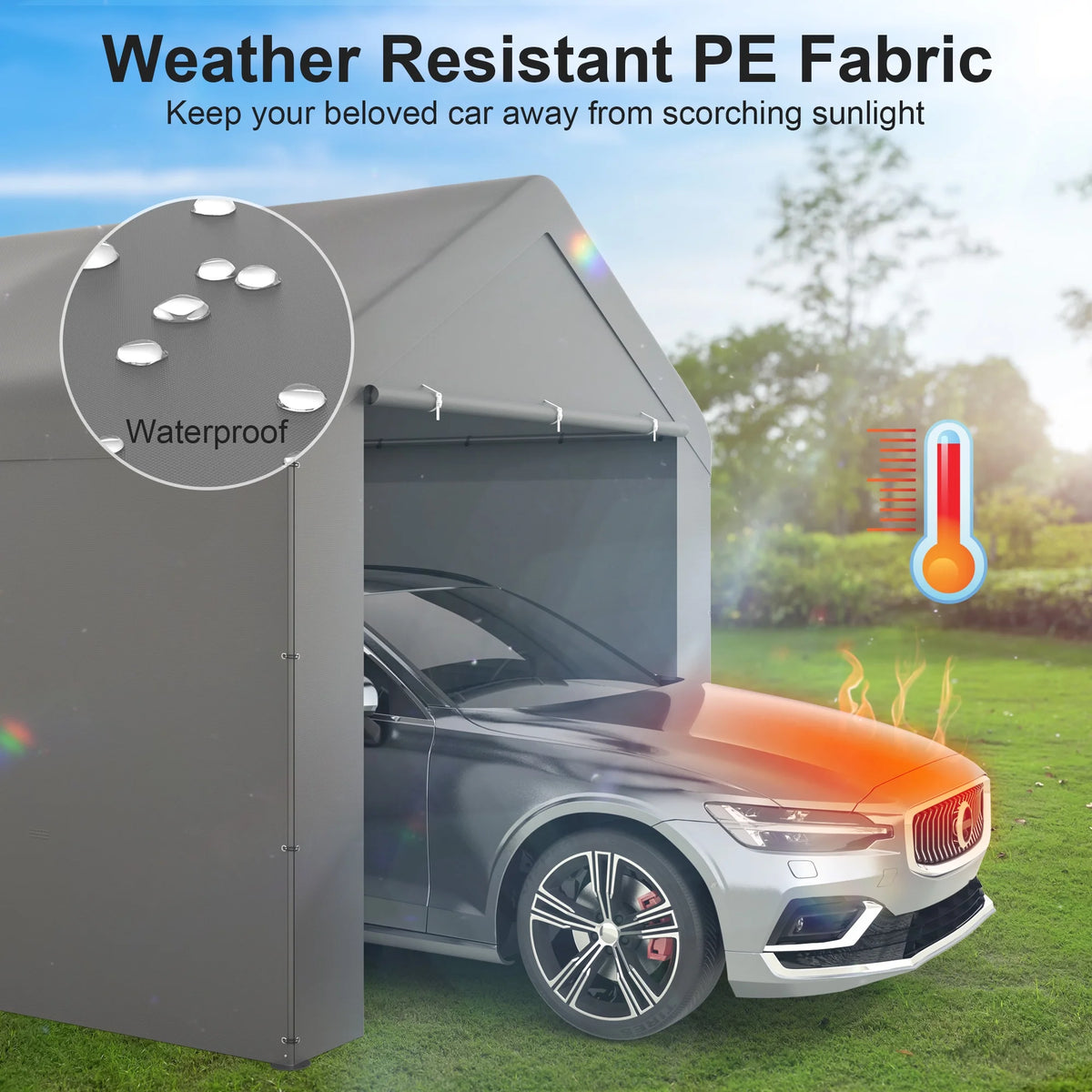 GOJOOASIS Carport, 10 x 20 Heavy Duty Carport Canopy with Removable Sidewall, Water-Resistant Portable PE Garage with All-Season Tarp Beige