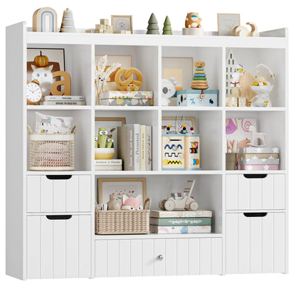 Homfa Kids Toy Storage Organizer with Cubby, Kids Toy Storage Chest with Removable Drawers, Kids Bookcase for Playroom Bedroom Living Room, Pink