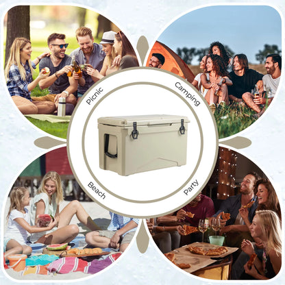 Costway 50 QT Rotomolded Cooler Portable Ice Chest Ice Retention for 5-7 Days Tan
