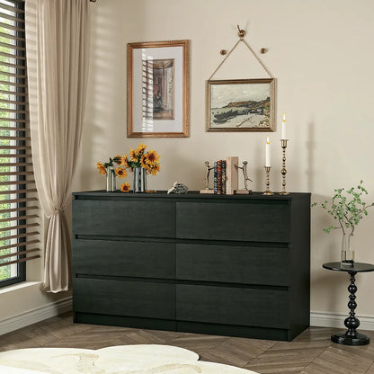 Kadyn Modern 6 Drawer Dresser Wood Cabinet,Dresser for Bedroom, Kitchen Storage Cabinet with Drawers, Chest of Drawers(Black)