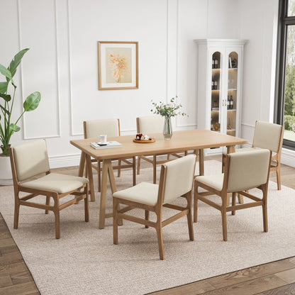 GDF Studio Modern 7 Piece Dining Set, 71" Rectangular Table with 6 Upholstered Side Chairs, Solid Wood Legs, Dark Gray+Oak