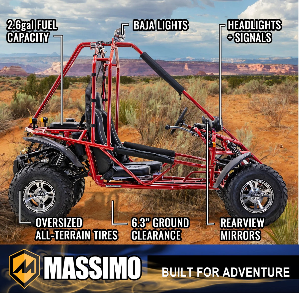 Massimo GKA 200 169cc EFI Adult Go Kart with 10HP Engine, 2WD Off-Road Go Cart, Dual Seats, Red