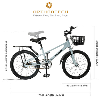 ARTUDATECH Kids Bike Girls  Boys 20 Inch Children's Bicycle with Basket for Age 6-12 Years old  with Air Pump and Bike bag