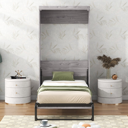 Euroco Pine Wood Twin Size Murphy Bed, Convertible Wall Bed into A Cabinet, Gray