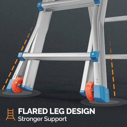 LUISLADDERS Ladder, A Frame 6 Step Ladder Telescoping Ladder, 22 Ft Reach Height Muti Position Folding Ladder Flared Leg & Wheels Design, 330 lbs Capacity Extension Ladder for Household Outdoor Work