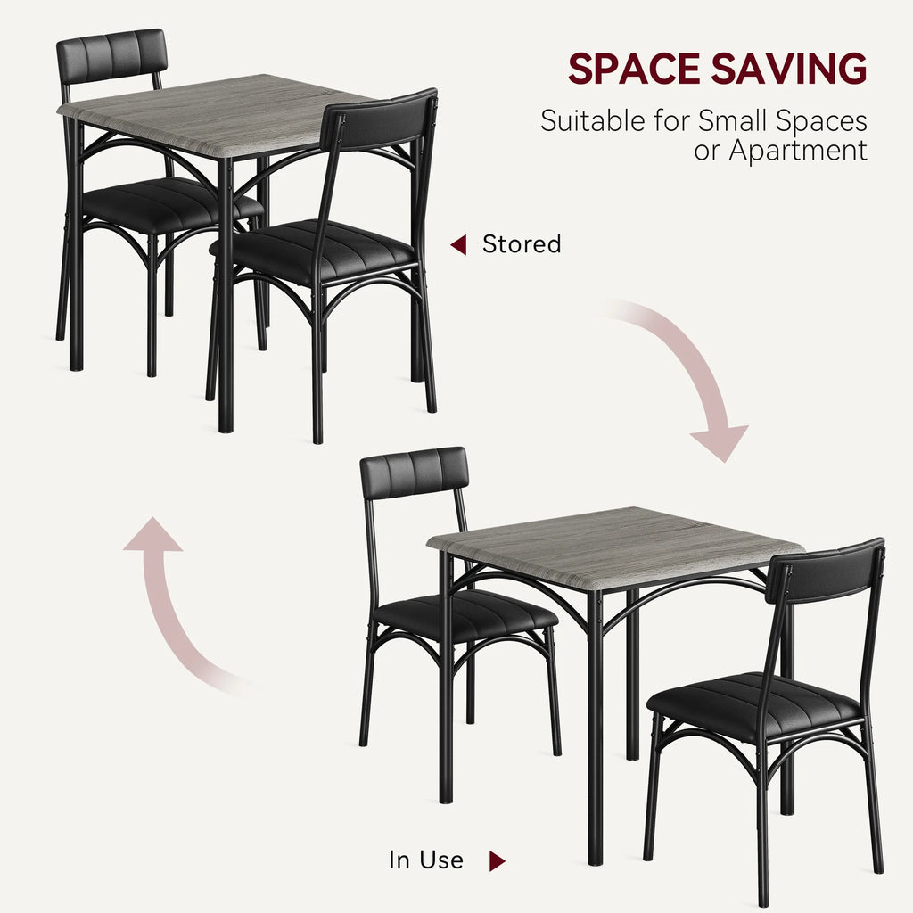 3 Piece Dining Table Set, Modern Industrial Table and Chairs Set for Home Kitchen, Kitchen Table Set for Small Space, Apartment, Rustic Gray