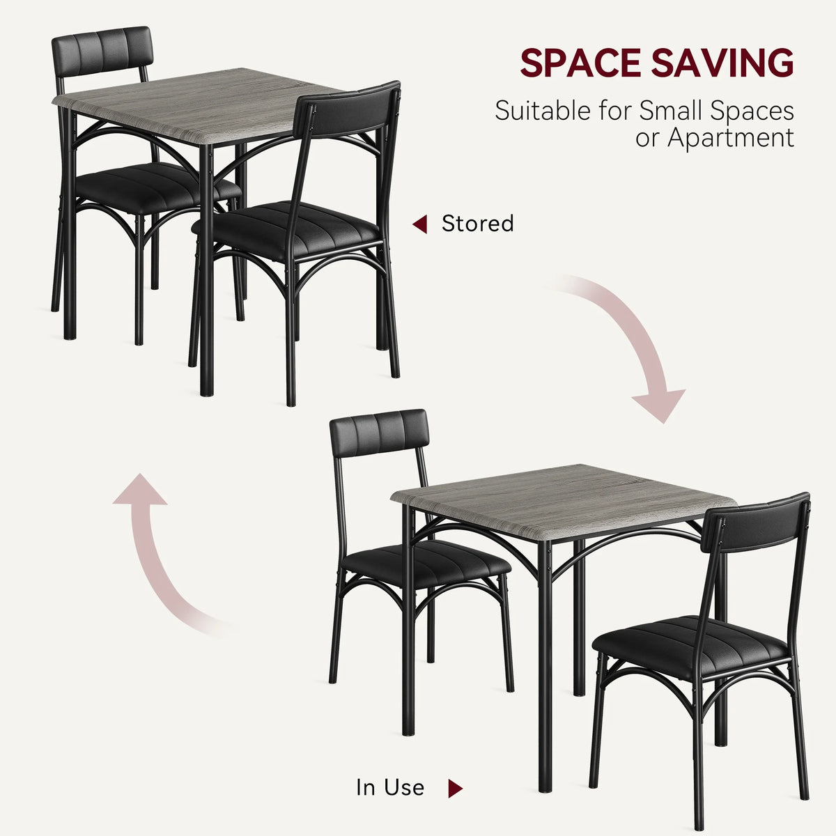 3 Piece Dining Table Set, Modern Industrial Table and Chairs Set for Home Kitchen, Kitchen Table Set for Small Space, Apartment, Rustic Gray
