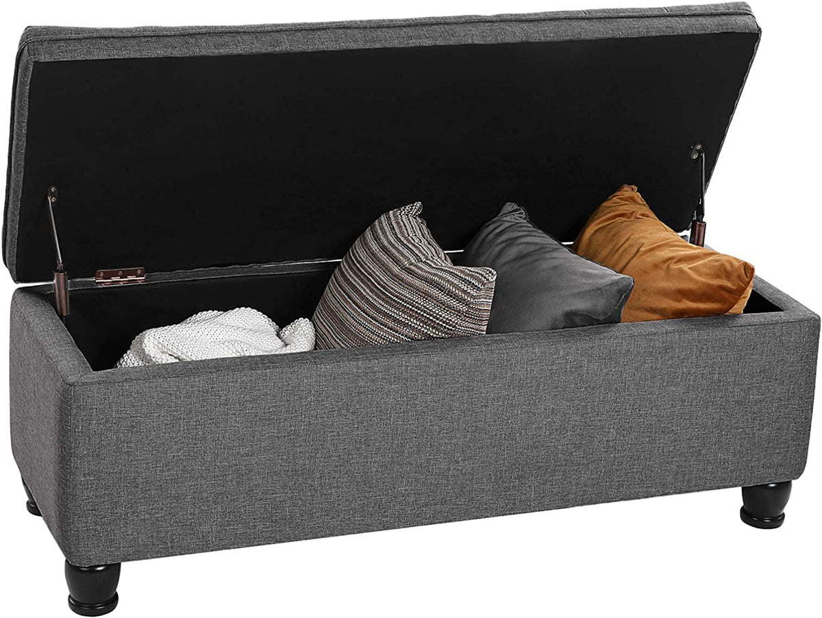 SONGMICS 46.5" Storage Ottoman Bench Storage Bench Bedroom Bench 330lb Load Capacity Solid Wood Legs Light Gray