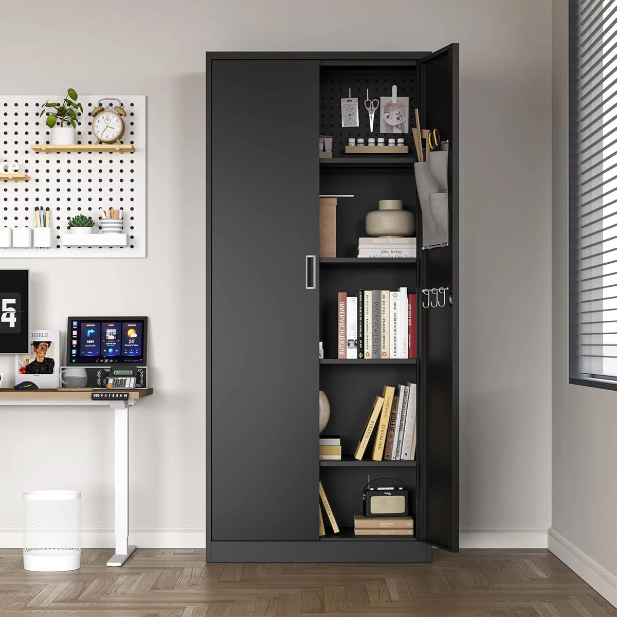 70 inches, Modern Kitchen Storage Cabinet, 6 Adjustable shelves Metal Storage Locker